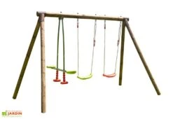 Portique Pour Enfants En Bois 2 Balançoires + 1 Vis-à-vis – Pacco