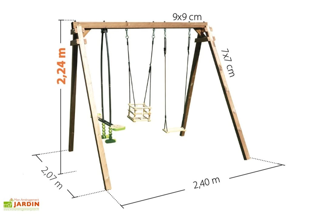 Portique En Bois 1 Balançoire 1 Face-à-face 1 Siège Bébé – Pierre 3 Portique En Bois 1 Balançoire 1 Face-à-face 1 Siège Bébé – Pierre – Image 3