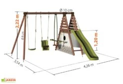 Portique En Bois Pour 7 Enfants Toboggan+ Tipi + 3 Agrès – Camélia -Portique Jardin Soldes Magasin portique station camelia dimensions