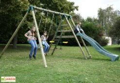 Portique Toboggan Et Balançoires En Bois Comanche 2,30 M -Portique Jardin Soldes Magasin portique toboggan bois balancoires comanche