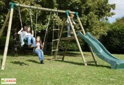 Portique Toboggan Et Balançoires En Bois Navajos 2,30 M -Portique Jardin Soldes Magasin portique toboggan bois balancoires navajos 1