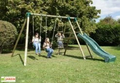 Portique Toboggan Et Balançoires En Bois Navajos 2,30 M -Portique Jardin Soldes Magasin portique toboggan bois balancoires navajos 2