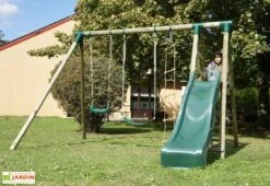 Portique Toboggan Et Balançoires En Bois Navajos 2,30 M -Portique Jardin Soldes Magasin portique toboggan bois balancoires navajos