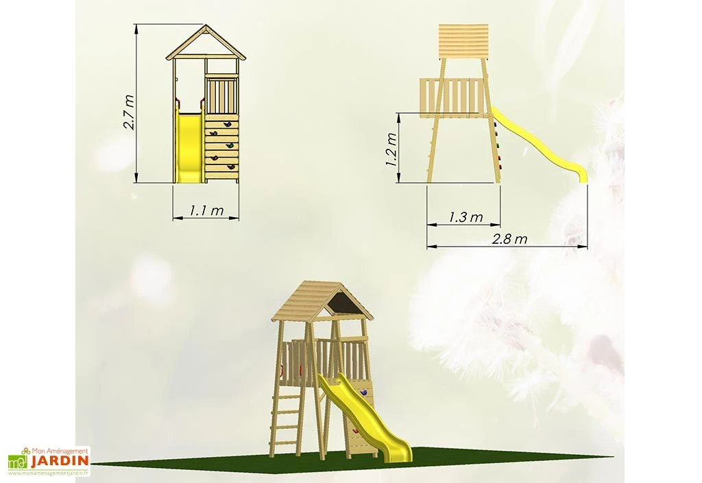 Aire De Jeux En Bois Non Traité Avec Toboggan - 3 M² 3 Aire De Jeux En Bois Non Traité Avec Toboggan - 3 M² – Image 3