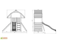 Aire De Jeux En Bois De Pin Traité Toboggan Et Mur D’Escalade Buffalo -Portique Jardin Soldes Magasin schema dimensions aire jeux bois toboggan mur escalade