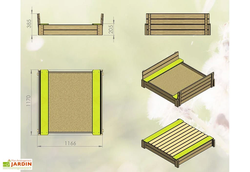 Bac à Sable En Bois Avec Bancs Et Couvercle – 120 X 120 X 25 Cm 5 Bac à Sable En Bois Avec Bancs Et Couvercle – 120 X 120 X 25 Cm – Image 5