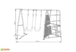 Axi Portique Balançoires En Acier Et Filet D’escalade – 287 X 191 X 190 Cm -Portique Jardin Soldes Magasin schema portique double balancoires