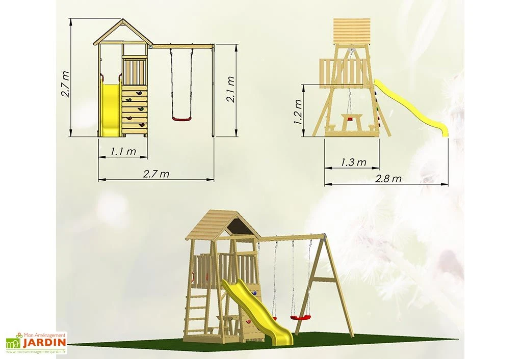 Aire De Jeux En Bois Brut Portique Balançoire Et Toboggan – 7,5 M² 4 Aire De Jeux En Bois Brut Portique Balançoire Et Toboggan – 7,5 M² – Image 4