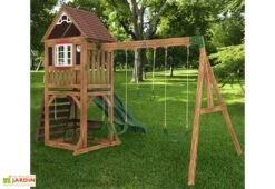 KidKraft Aire De Jeux En Bois Portique Balançoires Et Toboggans - Lindale -Portique Jardin Soldes Magasin station jeux bois portique balancoires