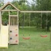 Aire De Jeux En Bois Brut Portique Balançoires Et Toboggan – 9,5 M²