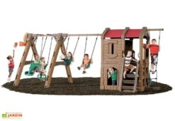 Step2 Aire De Jeux Adventure Lodge Play Center : Portique, Cabane, Toboggan -Portique Jardin Soldes Magasin structure geante enfants portique balancoire cabane avec plateforme toboggan panier basket 550x300x220cm 3